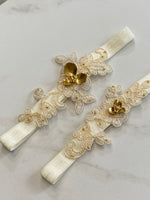 ORCHID |Ivory lace and gold embroidered bridal garter set